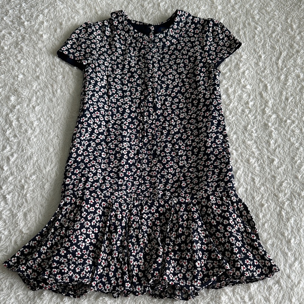 Polo Ralph Lauren girls size 6 navy blue floral short sleeve drop waist dress